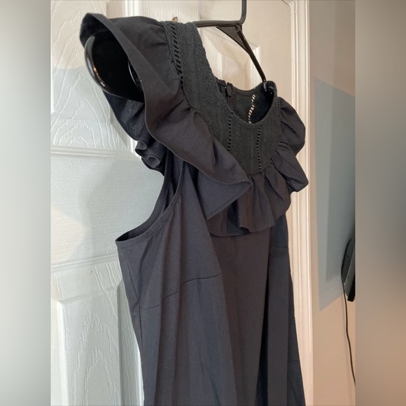 J.Crew Ruffle Neck Black Shift Dress 100% Cotton Size 00 - Picture 5 of 15
